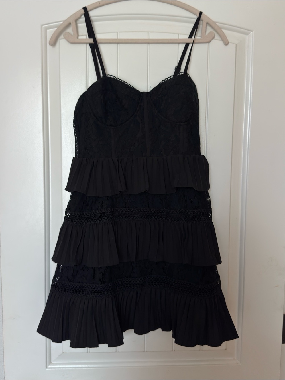 DO+BE Black Lace Tiered Ruffle Mini Dress